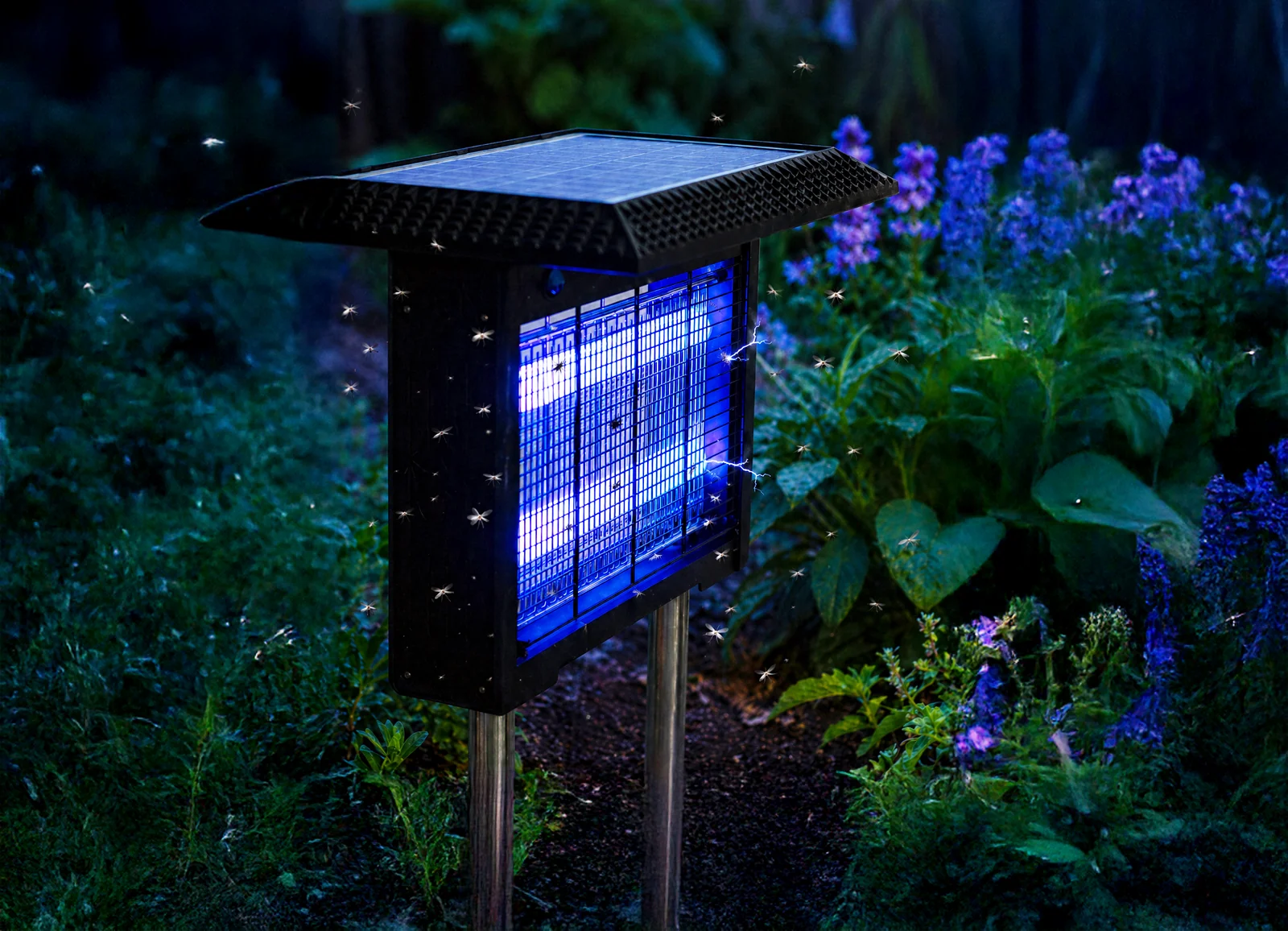 NovaVolt Solar cordless bug zapper on a backyard patio